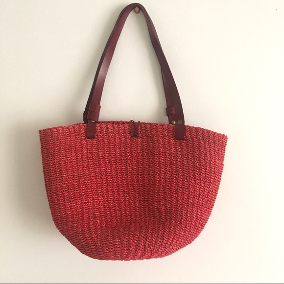Vintage Red Natural Straw Tote Bag - Picture 4 of 12